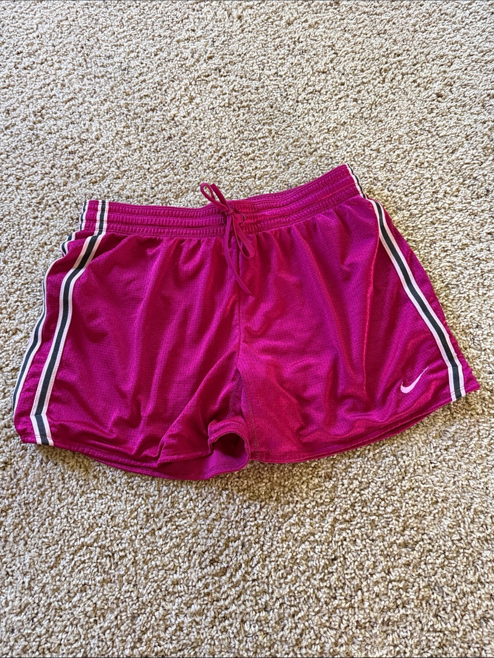 Nike Women's Hot Pink Athletic Shorts with Black & White Side Stripes